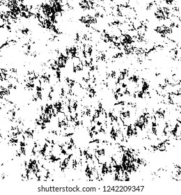 Grunge overlay layer. Abstract black and white vector background. Monochrome vintage surface with dirty pattern in cracks, spots, dots. Old wall in dark horror style design