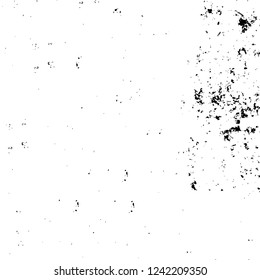 Grunge overlay layer. Abstract black and white vector background. Monochrome vintage surface with dirty pattern in cracks, spots, dots. Old wall in dark horror style design