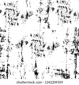 Grunge overlay layer. Abstract black and white vector background. Monochrome vintage surface with dirty pattern in cracks, spots, dots. Old wall in dark horror style design