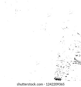 Grunge overlay layer. Abstract black and white vector background. Monochrome vintage surface with dirty pattern in cracks, spots, dots. Old wall in dark horror style design