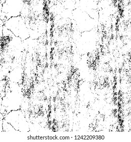 Grunge overlay layer. Abstract black and white vector background. Monochrome vintage surface with dirty pattern in cracks, spots, dots. Old wall in dark horror style design