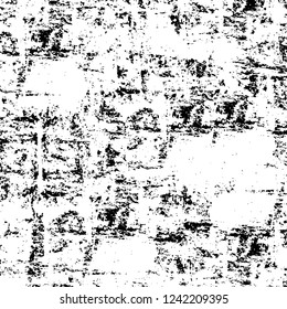 Grunge overlay layer. Abstract black and white vector background. Monochrome vintage surface with dirty pattern in cracks, spots, dots. Old wall in dark horror style design