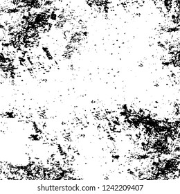 Grunge overlay layer. Abstract black and white vector background. Monochrome vintage surface with dirty pattern in cracks, spots, dots. Old wall in dark horror style design