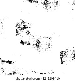 Grunge overlay layer. Abstract black and white vector background. Monochrome vintage surface with dirty pattern in cracks, spots, dots. Old wall in dark horror style design