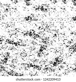 Grunge overlay layer. Abstract black and white vector background. Monochrome vintage surface with dirty pattern in cracks, spots, dots. Old wall in dark horror style design