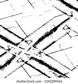 Grunge overlay layer. Abstract black and white vector background. Monochrome vintage surface with dirty pattern in cracks, spots, dots. Old wall in dark horror style design