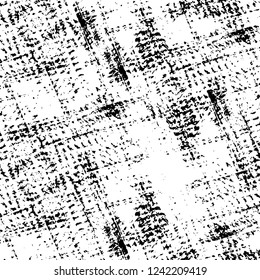 Grunge overlay layer. Abstract black and white vector background. Monochrome vintage surface with dirty pattern in cracks, spots, dots. Old wall in dark horror style design