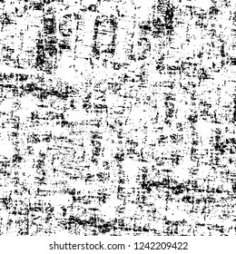 Grunge overlay layer. Abstract black and white vector background. Monochrome vintage surface with dirty pattern in cracks, spots, dots. Old wall in dark horror style design
