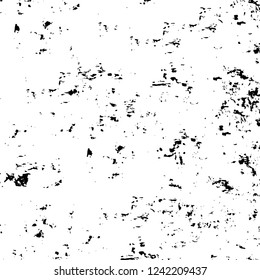 Grunge overlay layer. Abstract black and white vector background. Monochrome vintage surface with dirty pattern in cracks, spots, dots. Old wall in dark horror style design