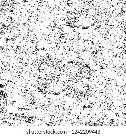 Grunge overlay layer. Abstract black and white vector background. Monochrome vintage surface with dirty pattern in cracks, spots, dots. Old wall in dark horror style design