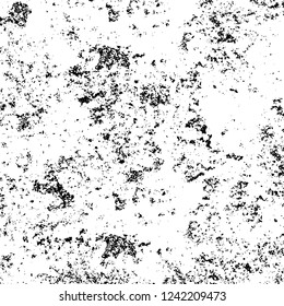 Grunge overlay layer. Abstract black and white vector background. Monochrome vintage surface with dirty pattern in cracks, spots, dots. Old wall in dark horror style design
