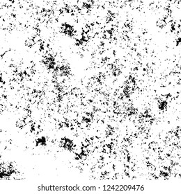 Grunge overlay layer. Abstract black and white vector background. Monochrome vintage surface with dirty pattern in cracks, spots, dots. Old wall in dark horror style design