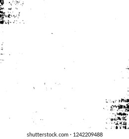 Grunge overlay layer. Abstract black and white vector background. Monochrome vintage surface with dirty pattern in cracks, spots, dots. Old wall in dark horror style design