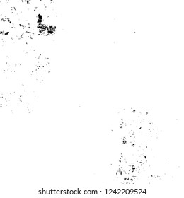 Grunge overlay layer. Abstract black and white vector background. Monochrome vintage surface with dirty pattern in cracks, spots, dots. Old wall in dark horror style design