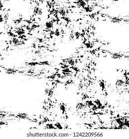 Grunge overlay layer. Abstract black and white vector background. Monochrome vintage surface with dirty pattern in cracks, spots, dots. Old wall in dark horror style design