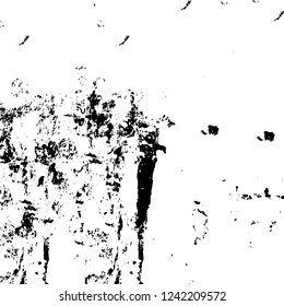 Grunge overlay layer. Abstract black and white vector background. Monochrome vintage surface with dirty pattern in cracks, spots, dots. Old wall in dark horror style design