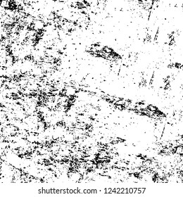 Grunge overlay layer. Abstract black and white vector background. Monochrome vintage surface with dirty pattern in cracks, spots, dots. Old wall in dark horror style design