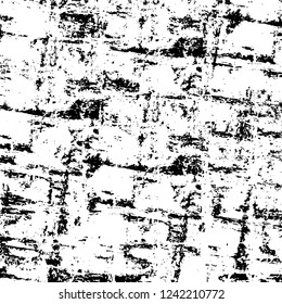 Grunge overlay layer. Abstract black and white vector background. Monochrome vintage surface with dirty pattern in cracks, spots, dots. Old wall in dark horror style design