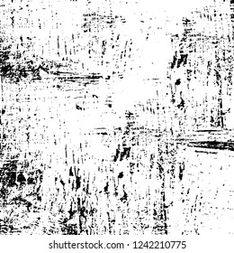 Grunge overlay layer. Abstract black and white vector background. Monochrome vintage surface with dirty pattern in cracks, spots, dots. Old wall in dark horror style design
