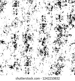 Grunge overlay layer. Abstract black and white vector background. Monochrome vintage surface with dirty pattern in cracks, spots, dots. Old wall in dark horror style design