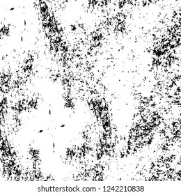 Grunge overlay layer. Abstract black and white vector background. Monochrome vintage surface with dirty pattern in cracks, spots, dots. Old wall in dark horror style design