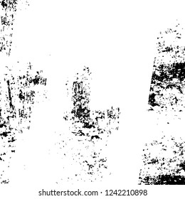 Grunge overlay layer. Abstract black and white vector background. Monochrome vintage surface with dirty pattern in cracks, spots, dots. Old wall in dark horror style design