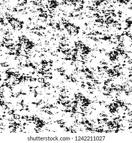 Grunge overlay layer. Abstract black and white vector background. Monochrome vintage surface with dirty pattern in cracks, spots, dots. Old wall in dark horror style design