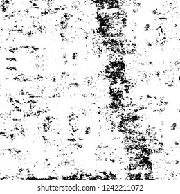 Grunge overlay layer. Abstract black and white vector background. Monochrome vintage surface with dirty pattern in cracks, spots, dots. Old wall in dark horror style design