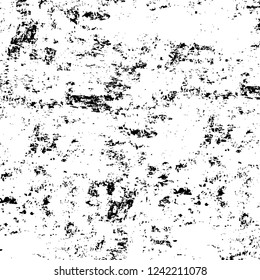 Grunge overlay layer. Abstract black and white vector background. Monochrome vintage surface with dirty pattern in cracks, spots, dots. Old wall in dark horror style design