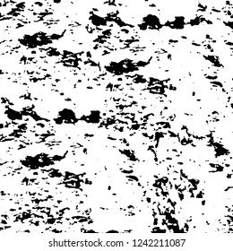 Grunge overlay layer. Abstract black and white vector background. Monochrome vintage surface with dirty pattern in cracks, spots, dots. Old wall in dark horror style design