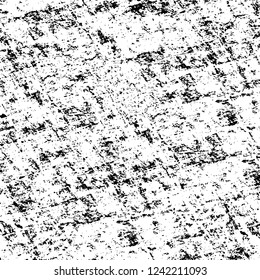 Grunge overlay layer. Abstract black and white vector background. Monochrome vintage surface with dirty pattern in cracks, spots, dots. Old wall in dark horror style design