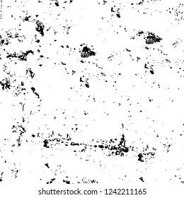 Grunge overlay layer. Abstract black and white vector background. Monochrome vintage surface with dirty pattern in cracks, spots, dots. Old wall in dark horror style design