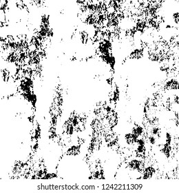 Grunge overlay layer. Abstract black and white vector background. Monochrome vintage surface with dirty pattern in cracks, spots, dots. Old wall in dark horror style design