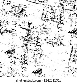 Grunge overlay layer. Abstract black and white vector background. Monochrome vintage surface with dirty pattern in cracks, spots, dots. Old wall in dark horror style design