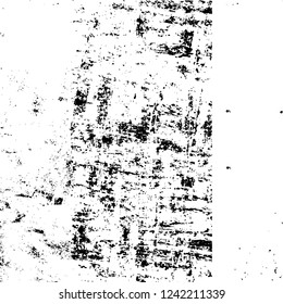Grunge overlay layer. Abstract black and white vector background. Monochrome vintage surface with dirty pattern in cracks, spots, dots. Old wall in dark horror style design