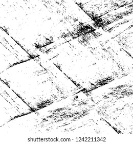 Grunge overlay layer. Abstract black and white vector background. Monochrome vintage surface with dirty pattern in cracks, spots, dots. Old wall in dark horror style design