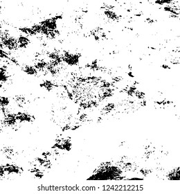 Grunge overlay layer. Abstract black and white vector background. Monochrome vintage surface with dirty pattern in cracks, spots, dots. Old wall in dark horror style design