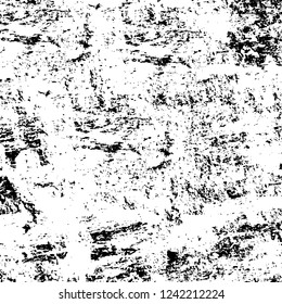 Grunge overlay layer. Abstract black and white vector background. Monochrome vintage surface with dirty pattern in cracks, spots, dots. Old wall in dark horror style design