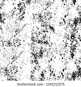 Grunge overlay layer. Abstract black and white vector background. Monochrome vintage surface with dirty pattern in cracks, spots, dots. Old wall in dark horror style design