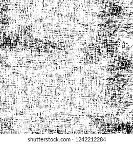 Grunge overlay layer. Abstract black and white vector background. Monochrome vintage surface with dirty pattern in cracks, spots, dots. Old wall in dark horror style design