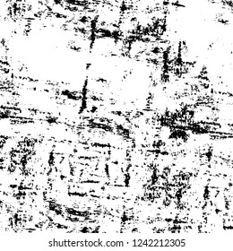 Grunge overlay layer. Abstract black and white vector background. Monochrome vintage surface with dirty pattern in cracks, spots, dots. Old wall in dark horror style design