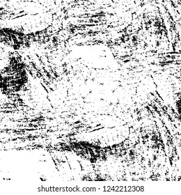 Grunge overlay layer. Abstract black and white vector background. Monochrome vintage surface with dirty pattern in cracks, spots, dots. Old wall in dark horror style design