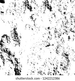 Grunge overlay layer. Abstract black and white vector background. Monochrome vintage surface with dirty pattern in cracks, spots, dots. Old wall in dark horror style design