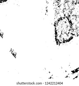 Grunge overlay layer. Abstract black and white vector background. Monochrome vintage surface with dirty pattern in cracks, spots, dots. Old wall in dark horror style design