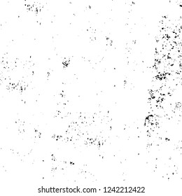 Grunge overlay layer. Abstract black and white vector background. Monochrome vintage surface with dirty pattern in cracks, spots, dots. Old wall in dark horror style design