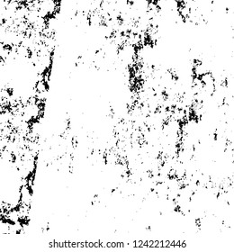 Grunge overlay layer. Abstract black and white vector background. Monochrome vintage surface with dirty pattern in cracks, spots, dots. Old wall in dark horror style design