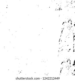 Grunge overlay layer. Abstract black and white vector background. Monochrome vintage surface with dirty pattern in cracks, spots, dots. Old wall in dark horror style design