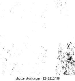 Grunge overlay layer. Abstract black and white vector background. Monochrome vintage surface with dirty pattern in cracks, spots, dots. Old wall in dark horror style design