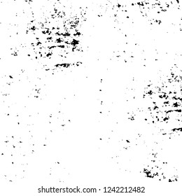 Grunge overlay layer. Abstract black and white vector background. Monochrome vintage surface with dirty pattern in cracks, spots, dots. Old wall in dark horror style design