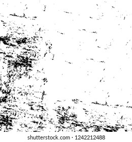 Grunge overlay layer. Abstract black and white vector background. Monochrome vintage surface with dirty pattern in cracks, spots, dots. Old wall in dark horror style design